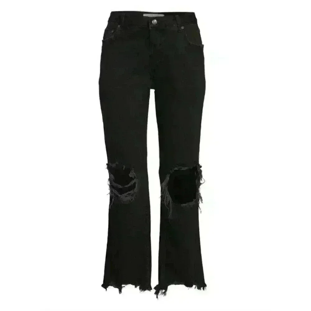 FREE‎ PEOPLE Maggie Mid Rise Straight -Leg Jeans In Washed Black SIZE 27